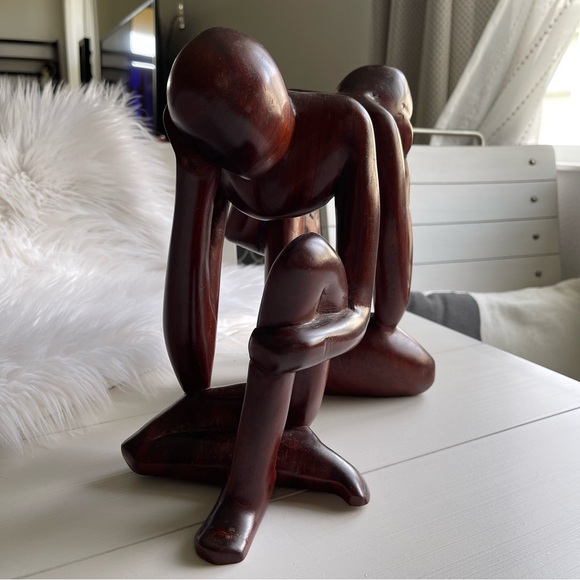 ART-1 | Abstract Hand Carved Wood Thinking Man Cross-Over Legs Sculpture Statue - Picture 1 of 13